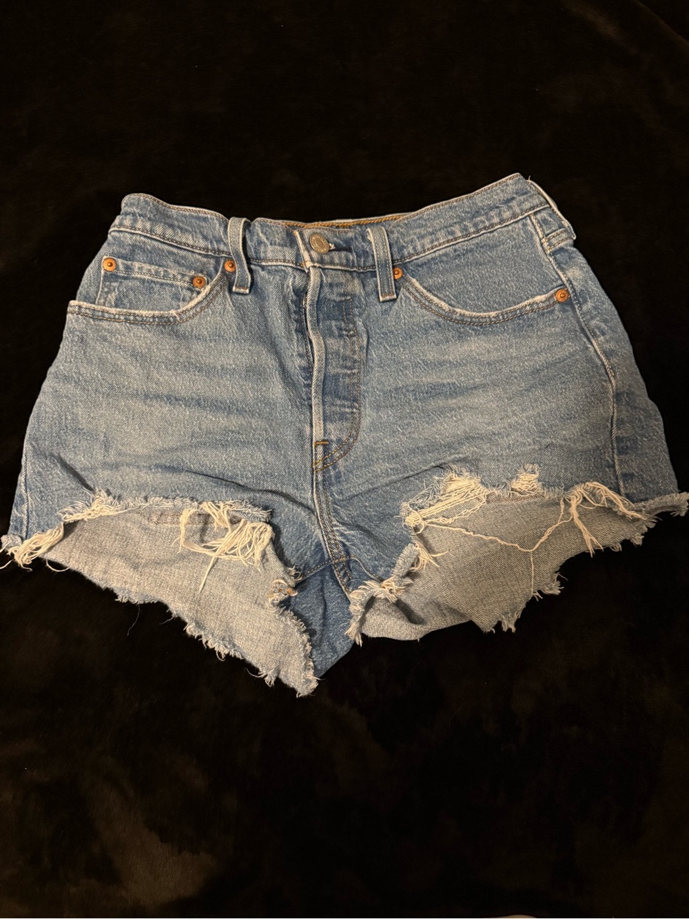 Levi's Light Blue Distressed Frayed Hem Denim Shorts